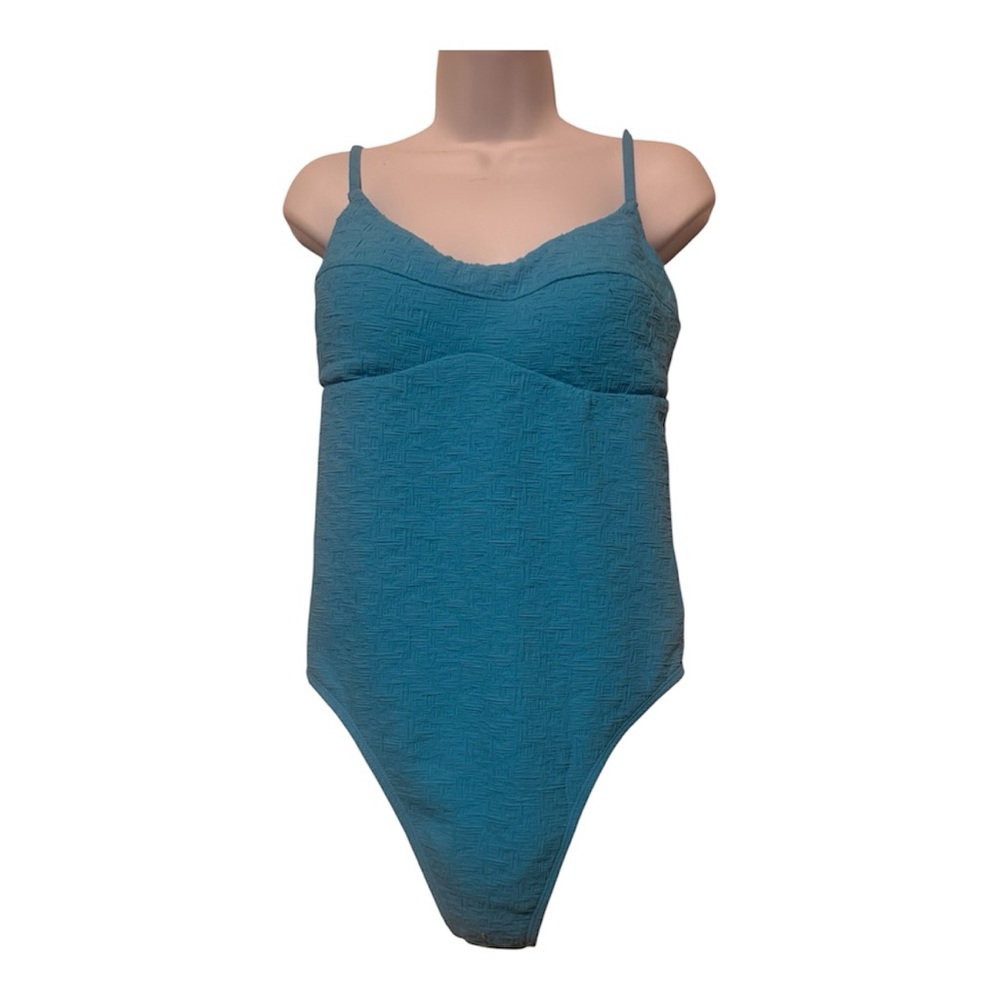 Teal Textured One-Piece Bathing Suit with Spaghetti Straps & Cross Backing NWT